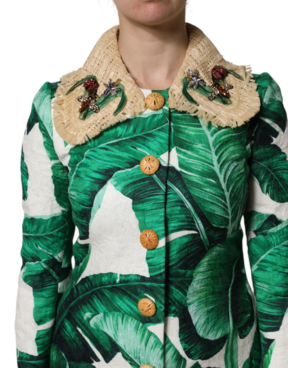 Giacca trench con stampa a foglie multicolor Dolce &amp; Gabbana