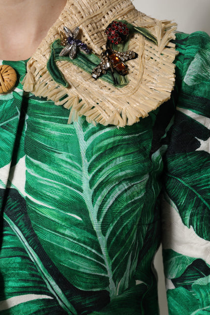 Giacca trench con stampa a foglie multicolor Dolce &amp; Gabbana