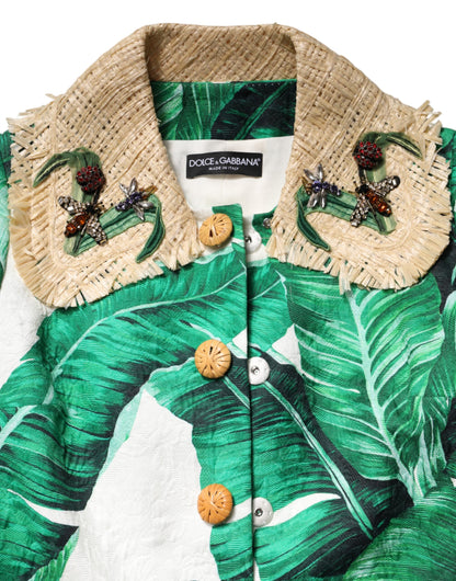Giacca trench con stampa a foglie multicolor Dolce &amp; Gabbana