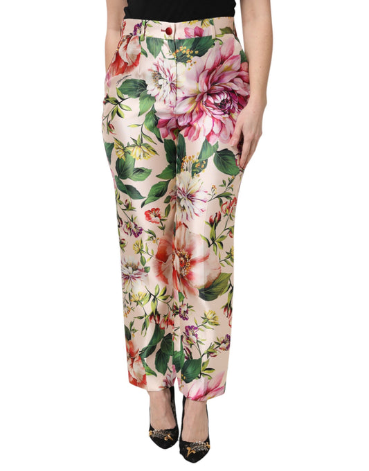 Pantaloni dritti a vita alta con stampa floreale multicolore Dolce &amp; Gabbana