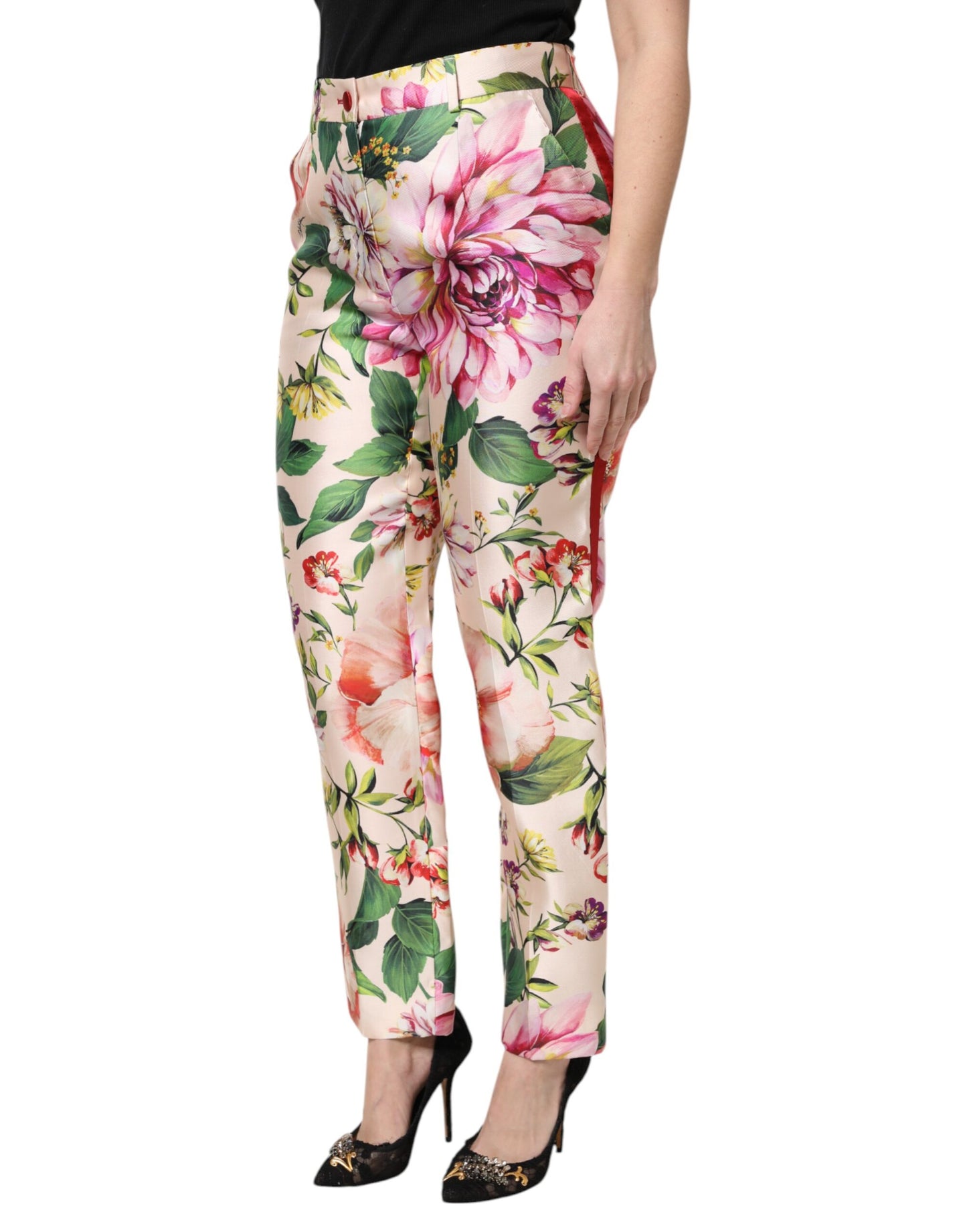 Pantaloni dritti a vita alta con stampa floreale multicolore Dolce &amp; Gabbana