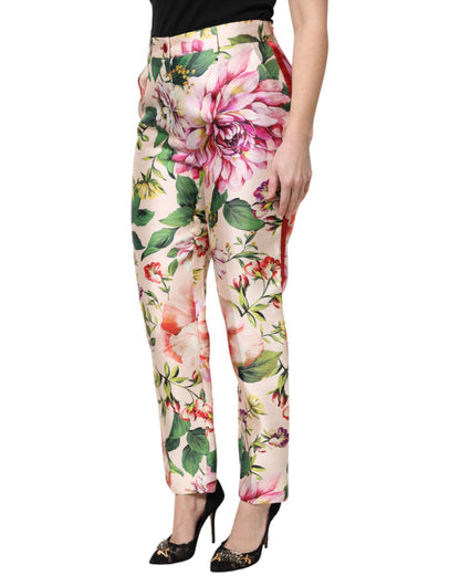 Pantaloni dritti a vita alta con stampa floreale multicolore Dolce &amp; Gabbana