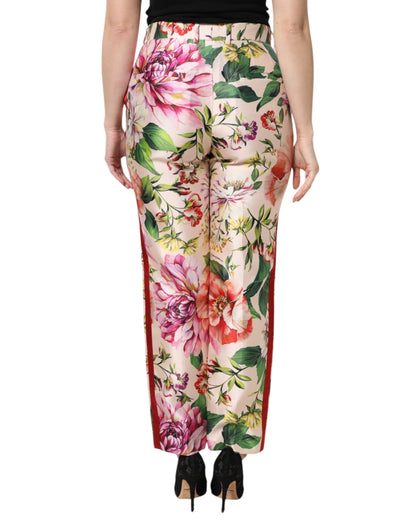 Pantaloni dritti a vita alta con stampa floreale multicolore Dolce &amp; Gabbana