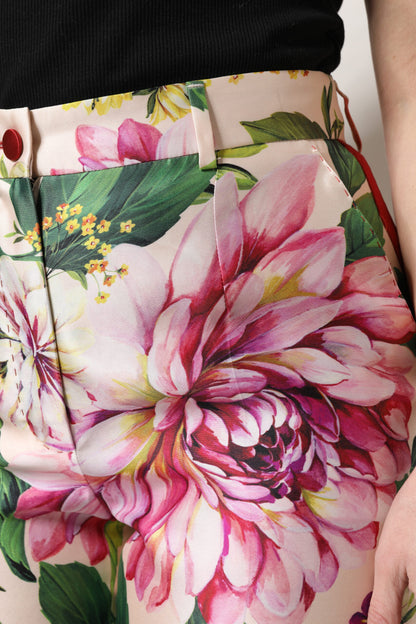 Pantaloni dritti a vita alta con stampa floreale multicolore Dolce &amp; Gabbana