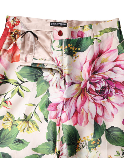 Pantaloni dritti a vita alta con stampa floreale multicolore Dolce &amp; Gabbana