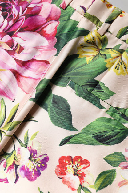Pantaloni dritti a vita alta con stampa floreale multicolore Dolce &amp; Gabbana