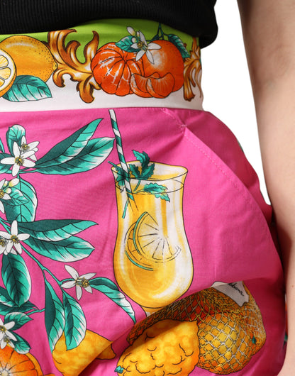 Pantaloncini corti a vita alta con stampa rosa Dolce &amp; Gabbana