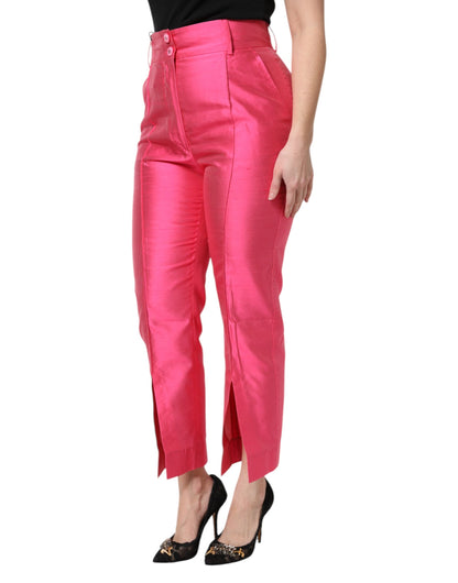 Pantaloni affusolati a vita alta in seta rosa Dolce &amp; Gabbana