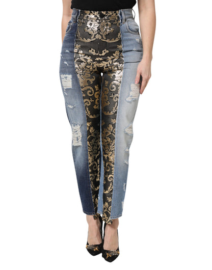 Jeans in denim a vita alta con patchwork multicolore Dolce &amp; Gabbana