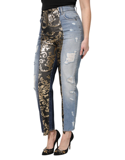 Jeans in denim a vita alta con patchwork multicolore Dolce &amp; Gabbana