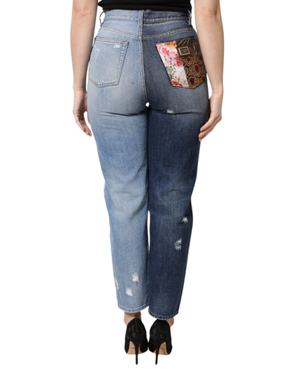 Jeans in denim a vita alta con patchwork multicolore Dolce &amp; Gabbana
