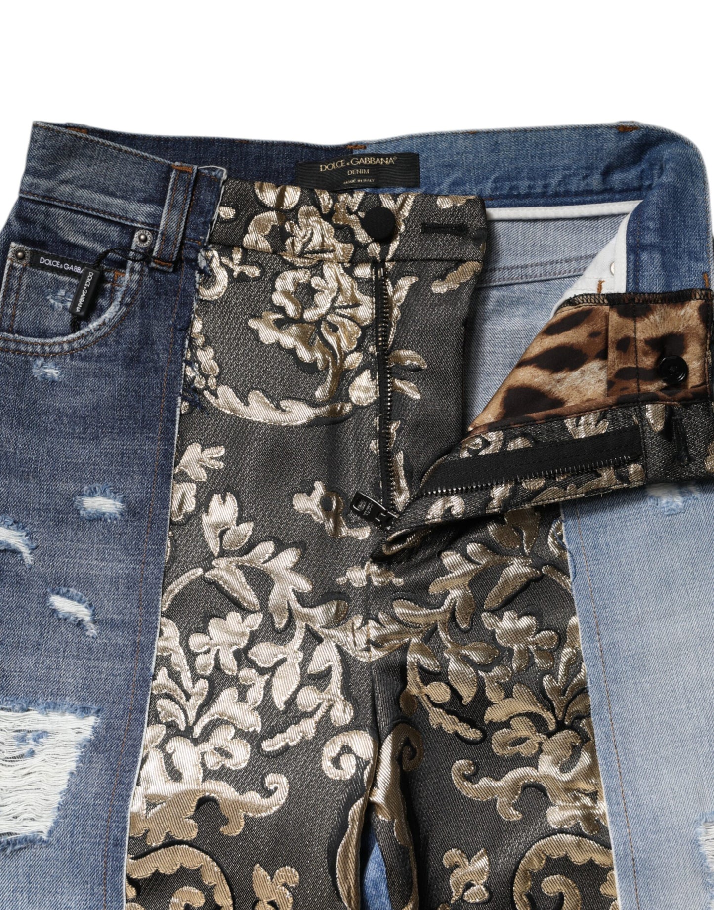 Jeans in denim a vita alta con patchwork multicolore Dolce &amp; Gabbana