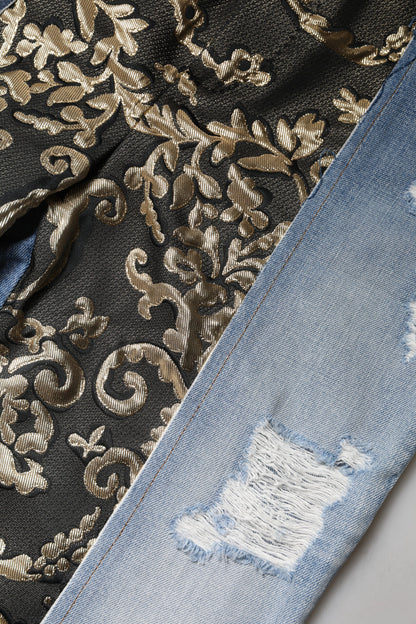 Jeans in denim a vita alta con patchwork multicolore Dolce &amp; Gabbana