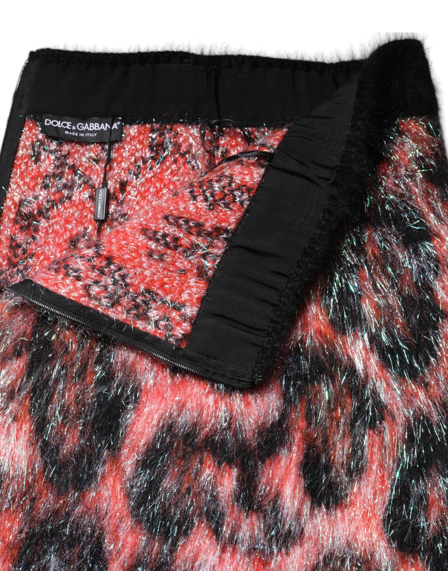 Minigonna a vita alta in peluche multicolore Dolce &amp; Gabbana