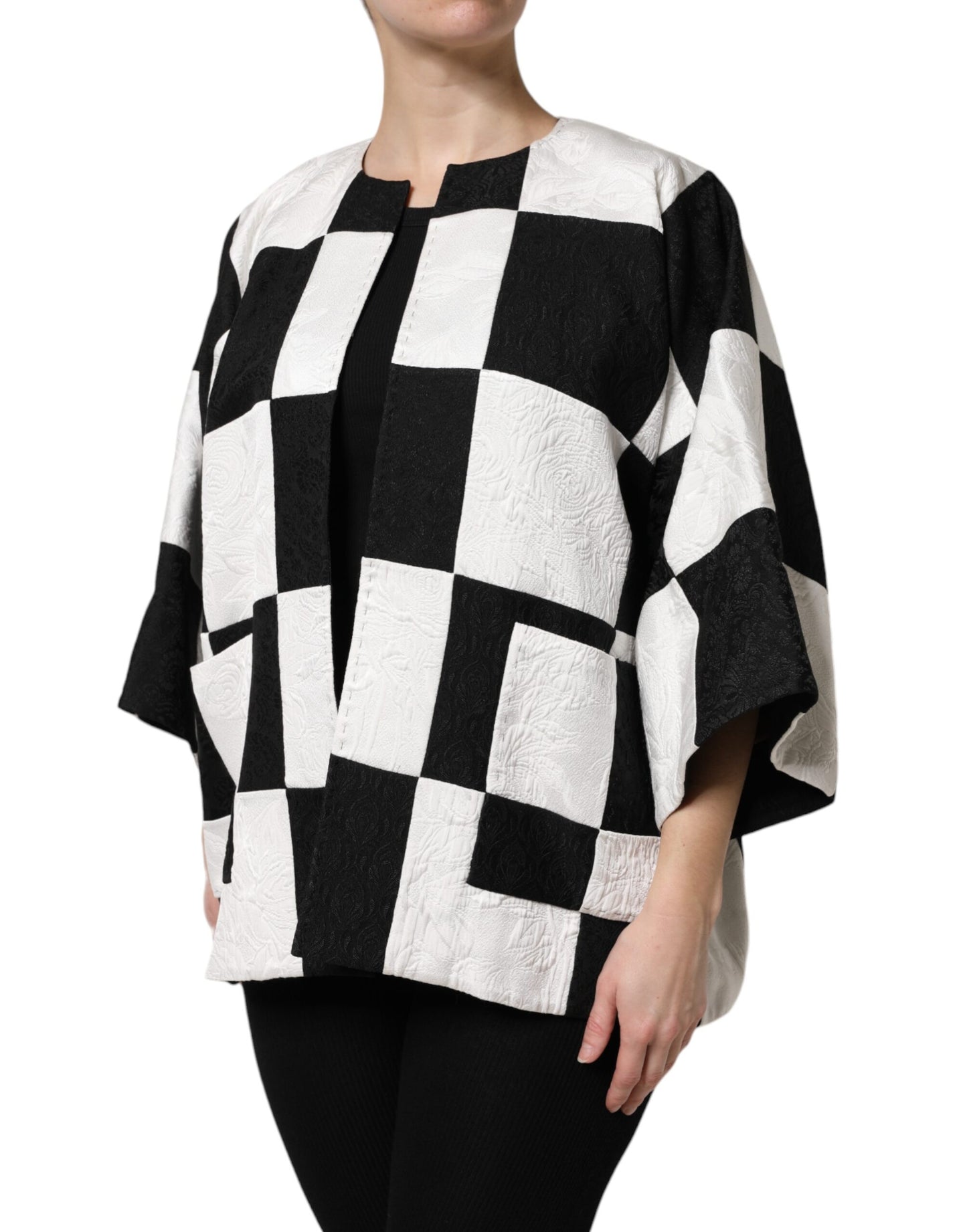 Giacca blazer in jacquard patchwork bianco e nero Dolce &amp; Gabbana