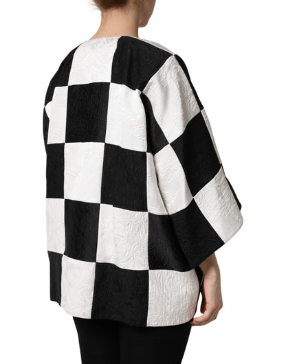 Giacca blazer in jacquard patchwork bianco e nero Dolce &amp; Gabbana
