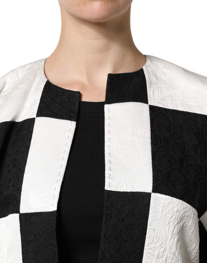 Giacca blazer in jacquard patchwork bianco e nero Dolce &amp; Gabbana