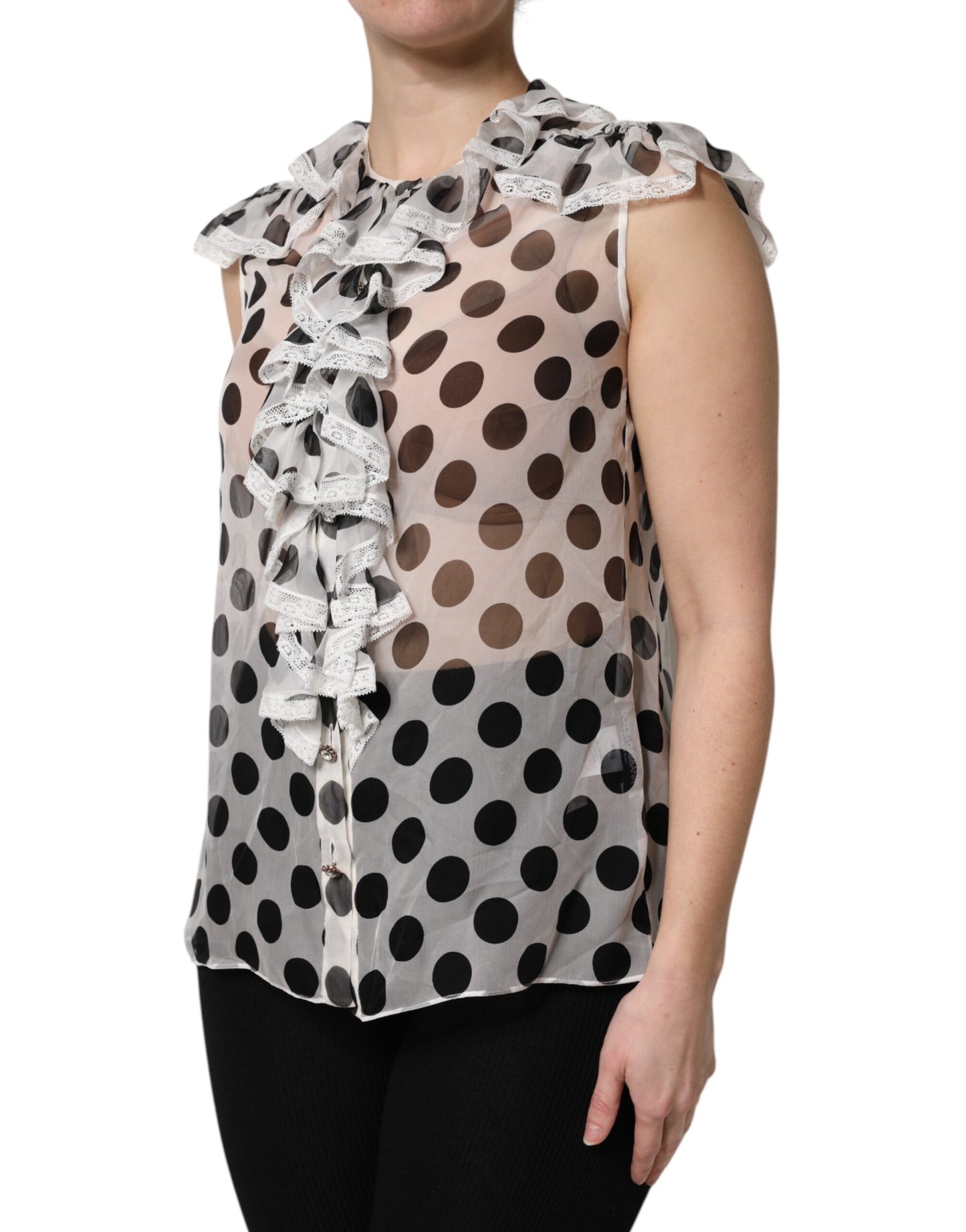 Dolce &amp; Gabbana Top senza maniche in cotone a pois bianco e nero