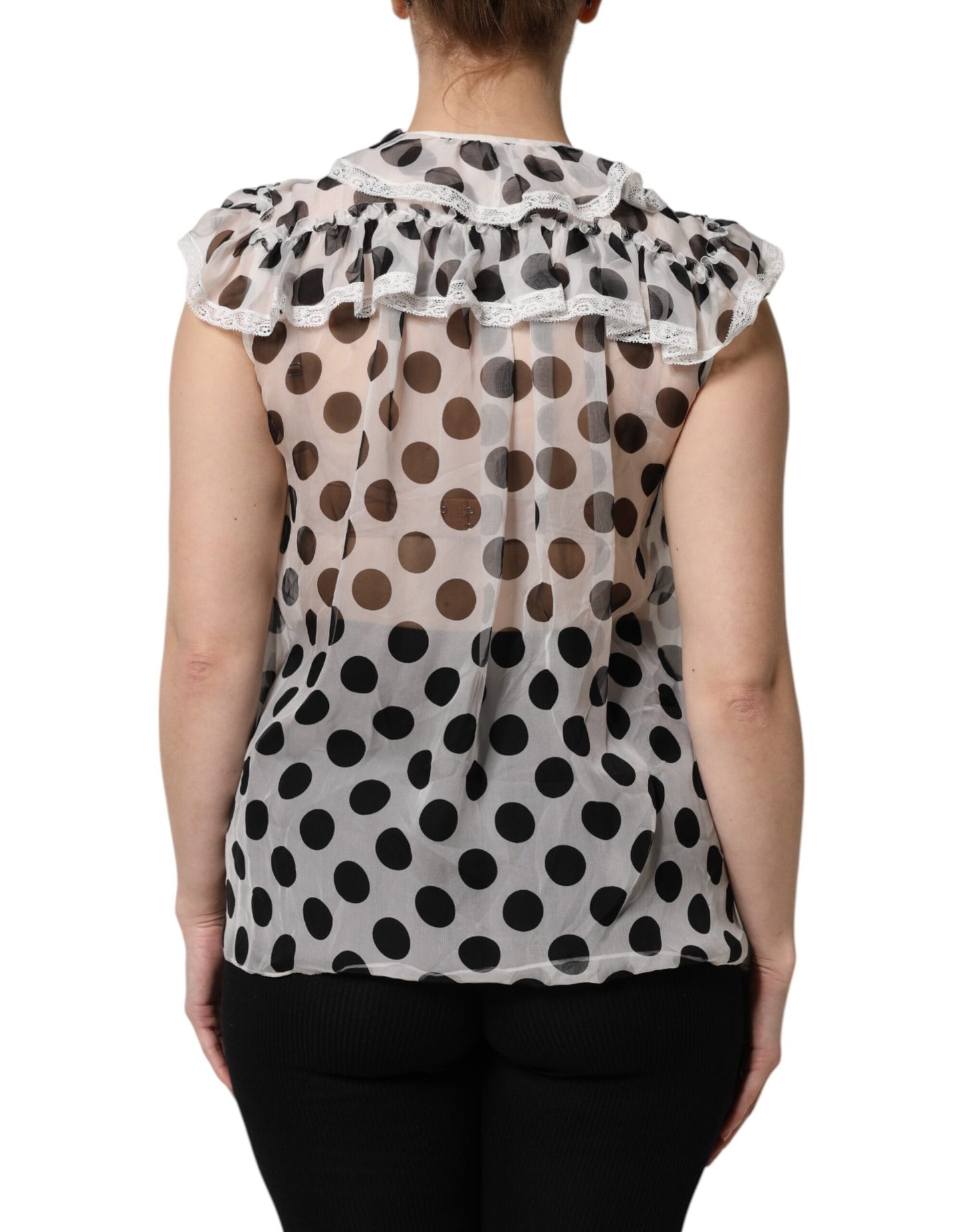 Dolce &amp; Gabbana Top senza maniche in cotone a pois bianco e nero