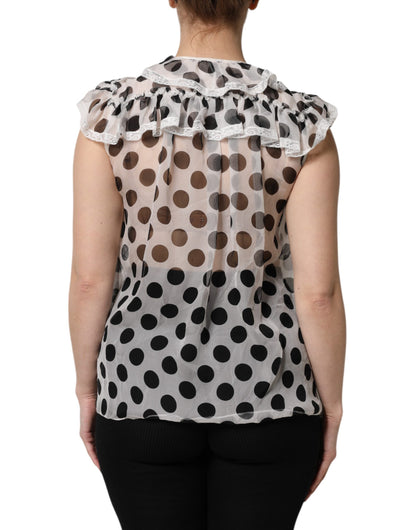 Dolce &amp; Gabbana Top senza maniche in cotone a pois bianco e nero