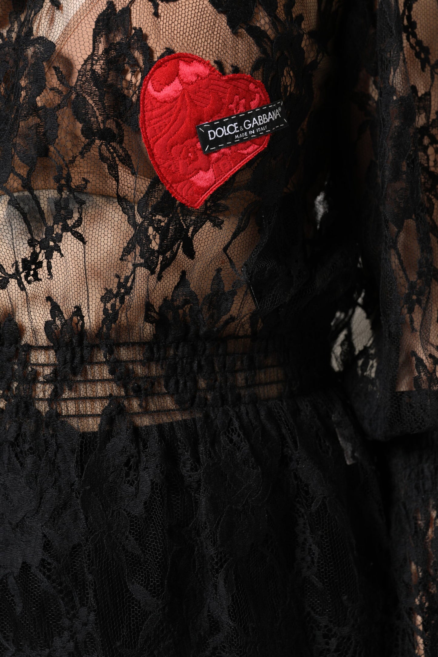 Dolce &amp; Gabbana Top blusa da donna in pizzo floreale di cotone nero