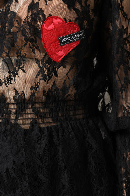 Dolce &amp; Gabbana Top blusa da donna in pizzo floreale di cotone nero