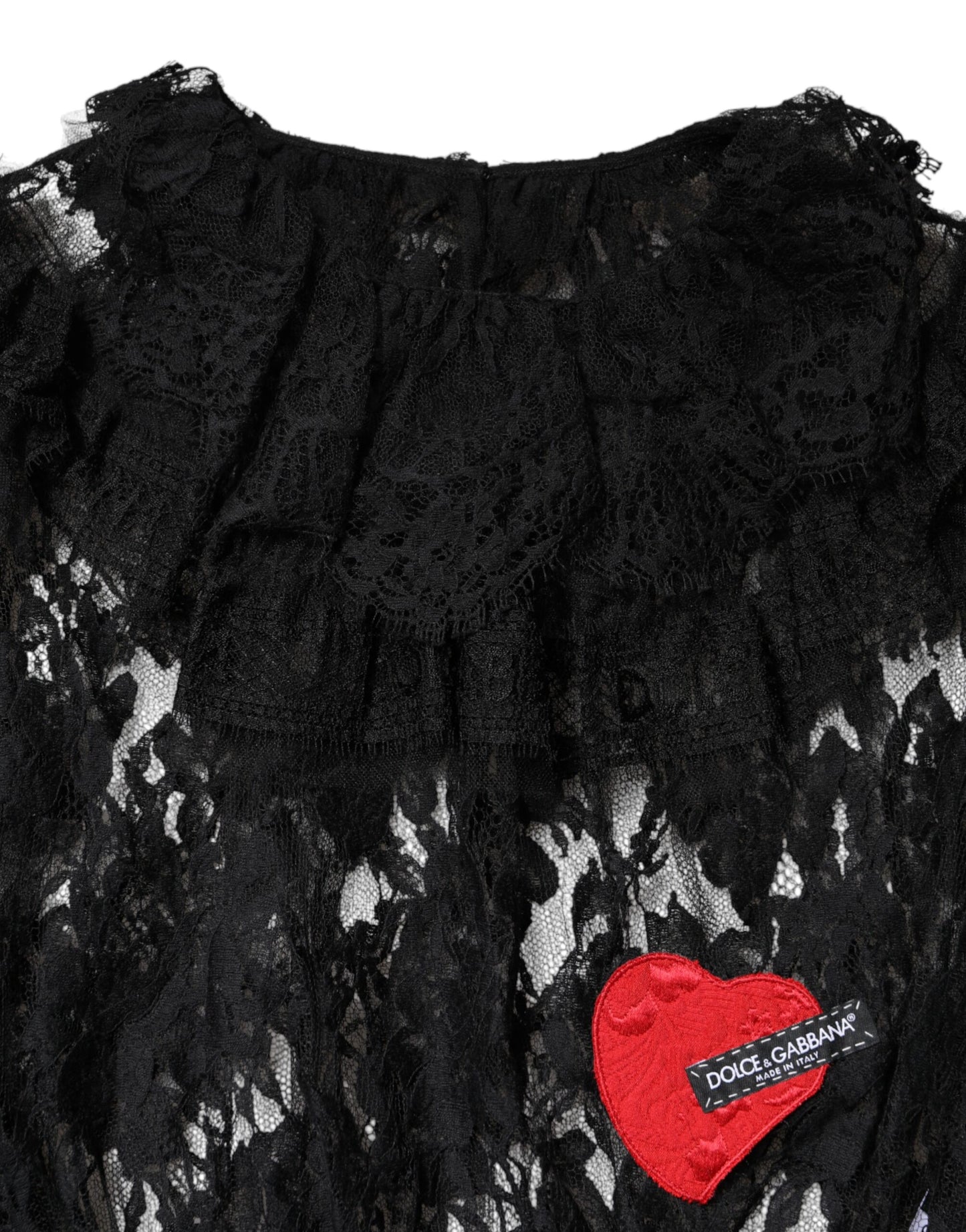 Dolce &amp; Gabbana Top blusa da donna in pizzo floreale di cotone nero