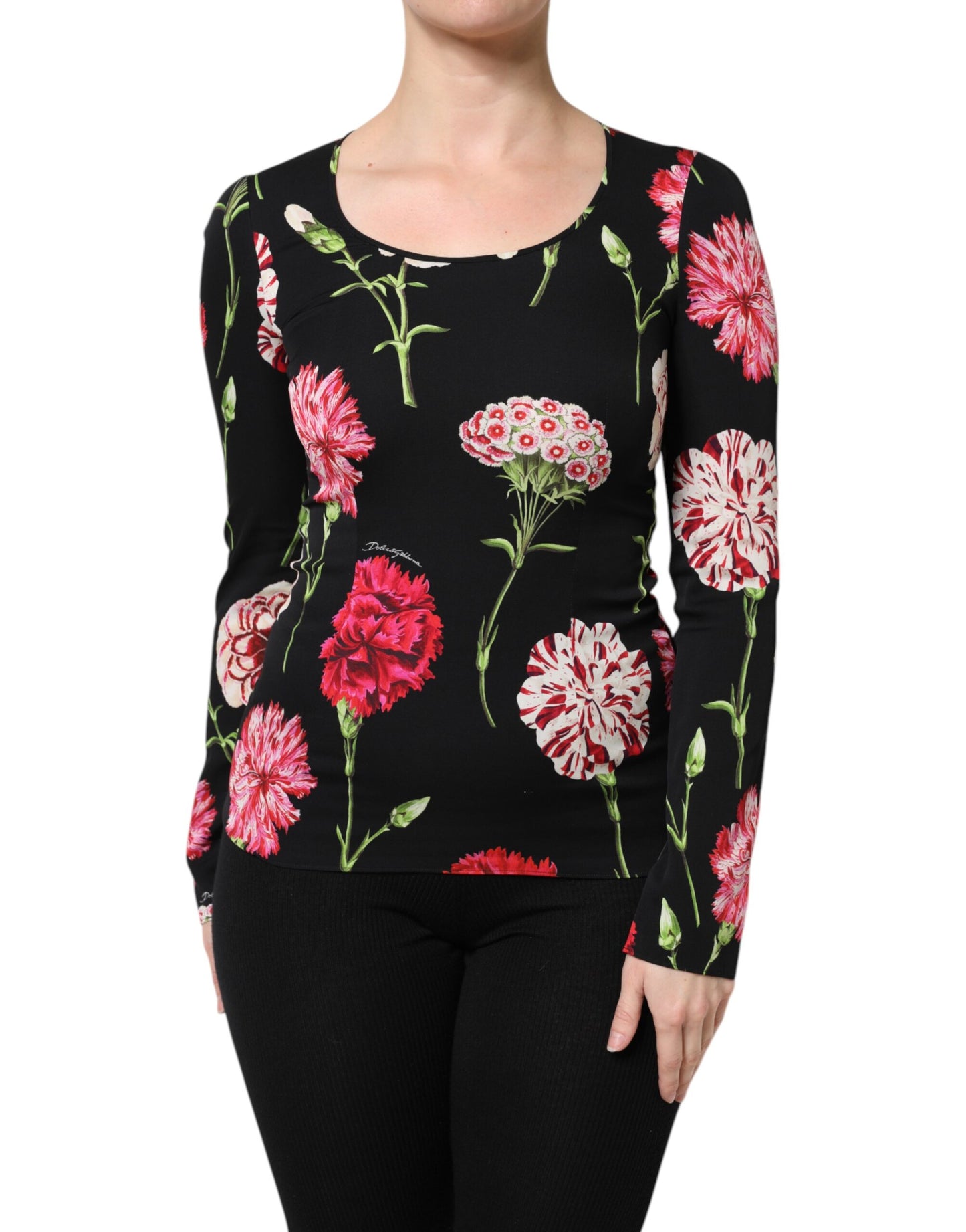 Dolce &amp; Gabbana Top blusa a maniche lunghe con stampa floreale nera da donna