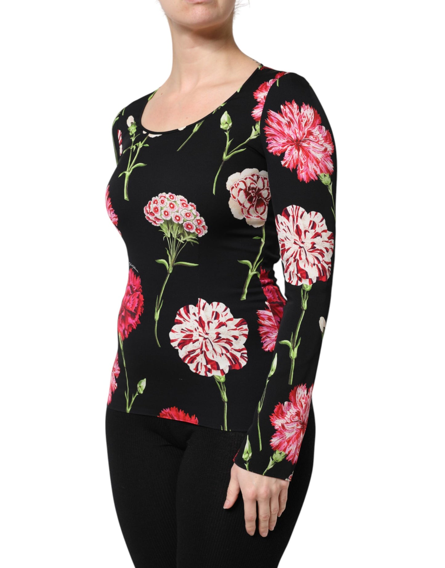 Dolce &amp; Gabbana Top blusa a maniche lunghe con stampa floreale nera da donna