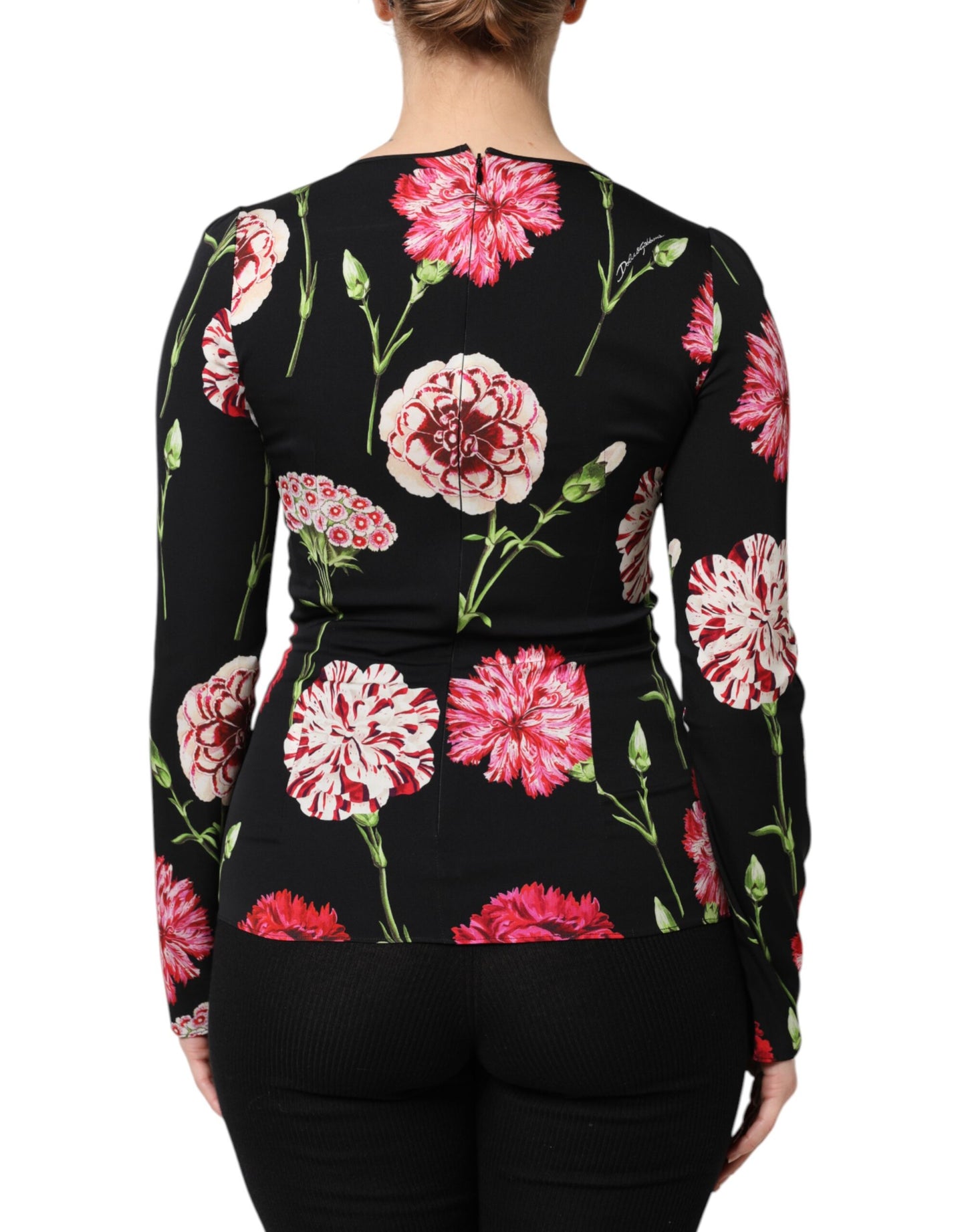 Dolce &amp; Gabbana Top blusa a maniche lunghe con stampa floreale nera da donna