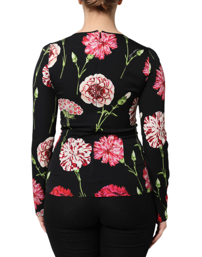 Dolce &amp; Gabbana Top blusa a maniche lunghe con stampa floreale nera da donna