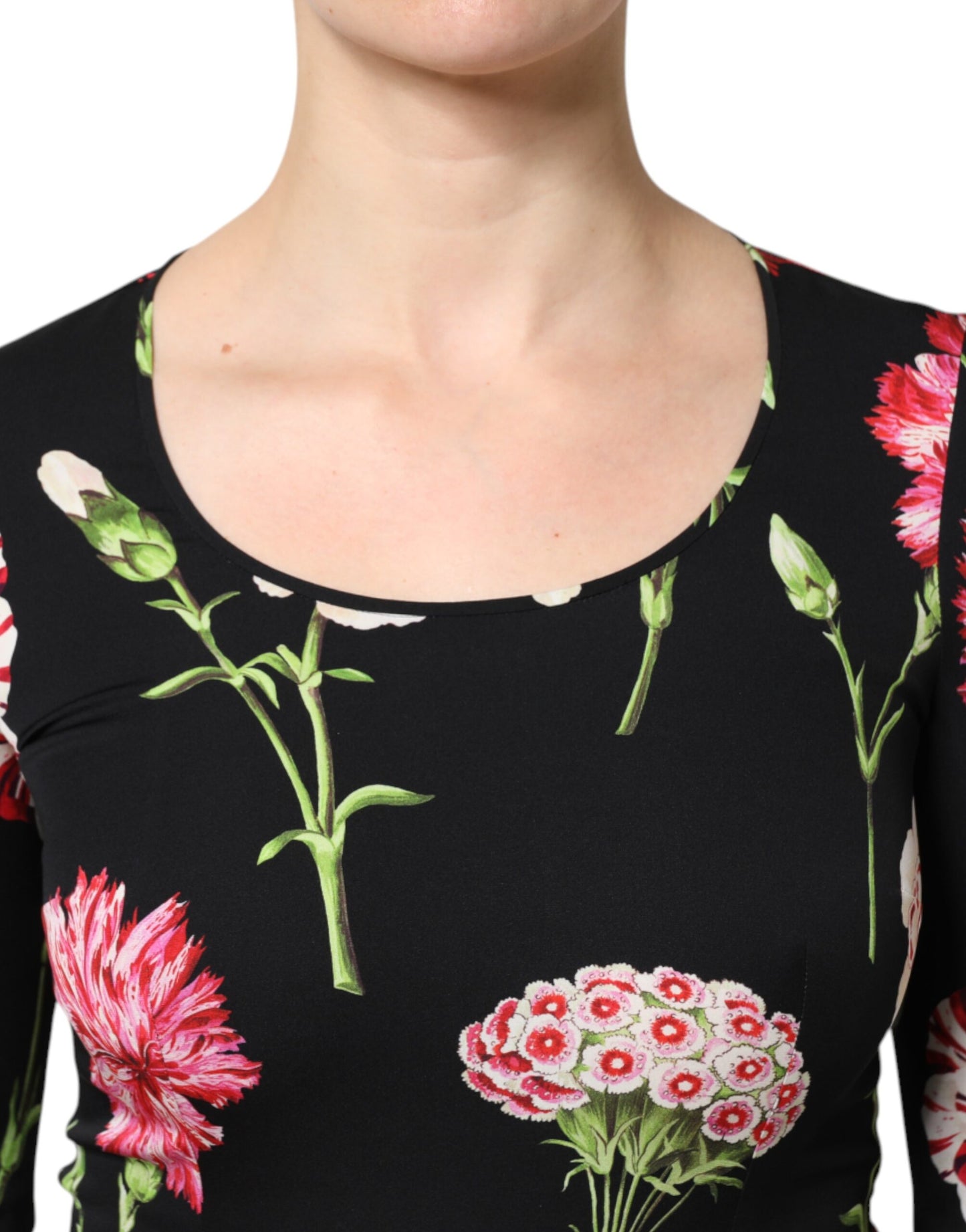 Dolce &amp; Gabbana Top blusa a maniche lunghe con stampa floreale nera da donna