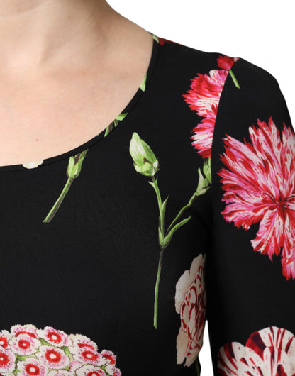 Dolce &amp; Gabbana Top blusa a maniche lunghe con stampa floreale nera da donna