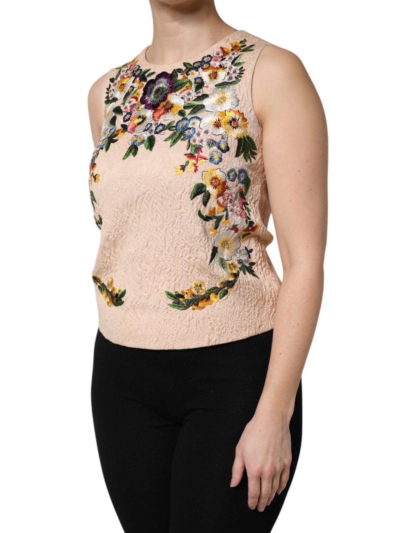 Canotta senza maniche con ricamo floreale beige Dolce &amp; Gabbana