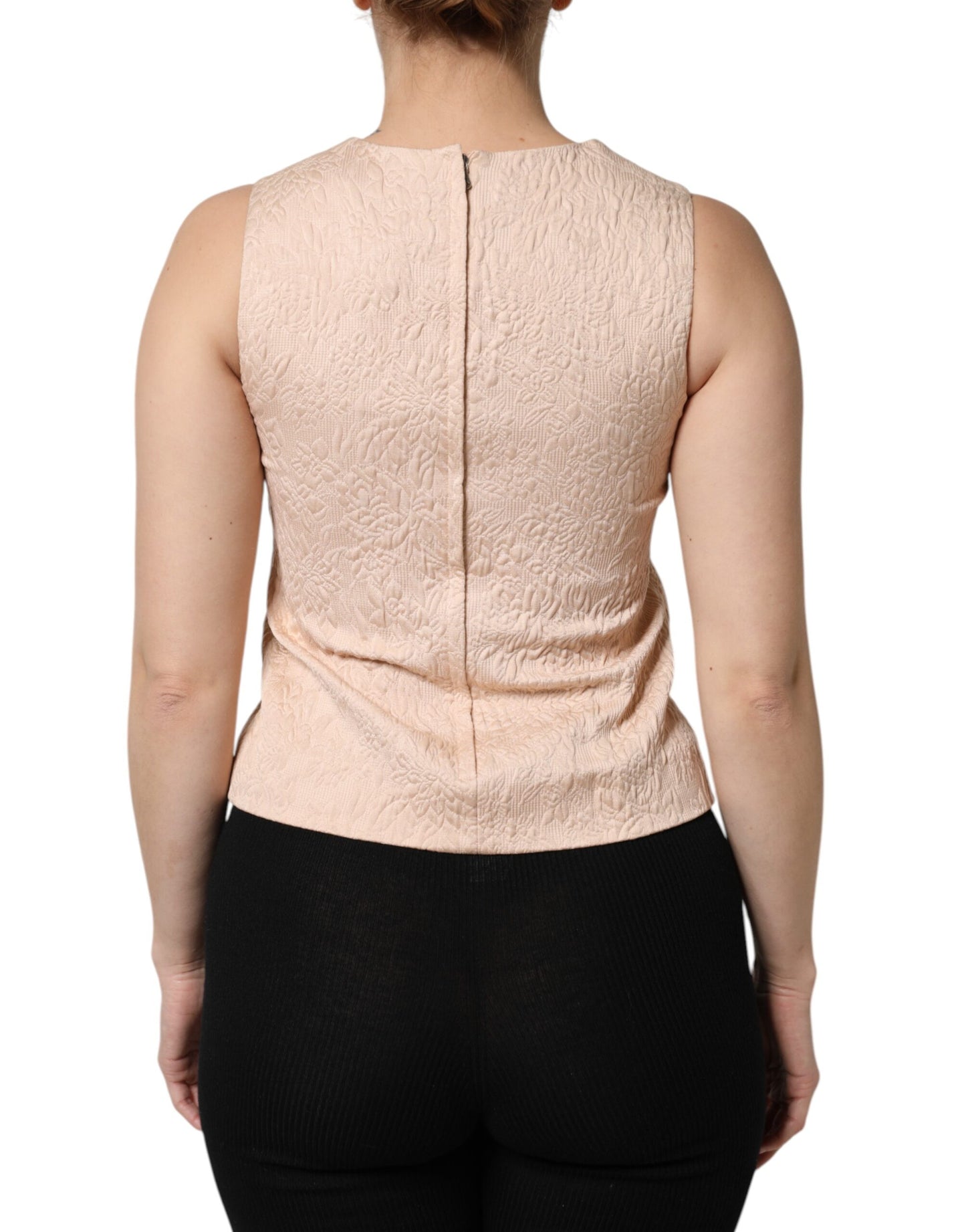 Canotta senza maniche con ricamo floreale beige Dolce &amp; Gabbana