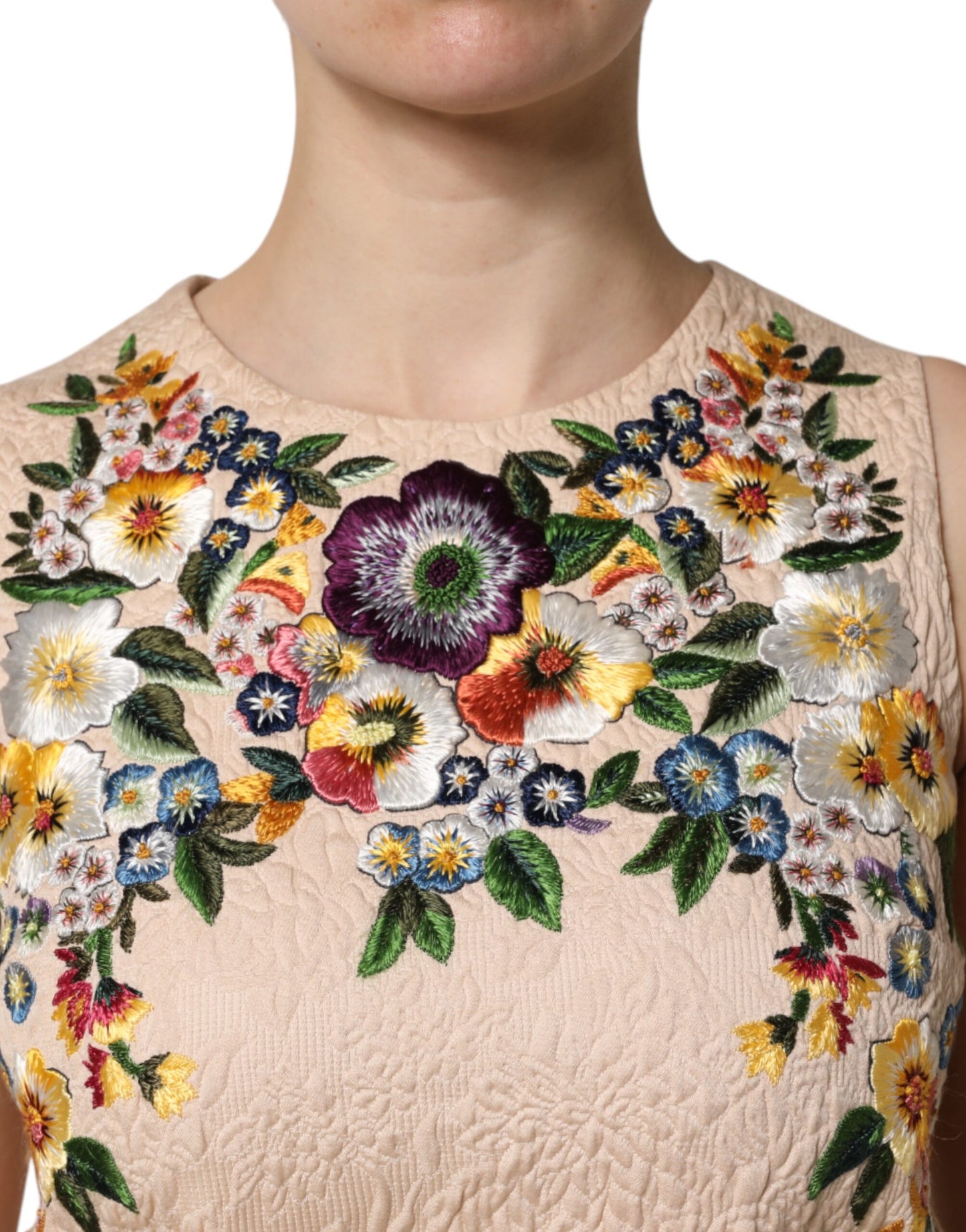 Canotta senza maniche con ricamo floreale beige Dolce &amp; Gabbana