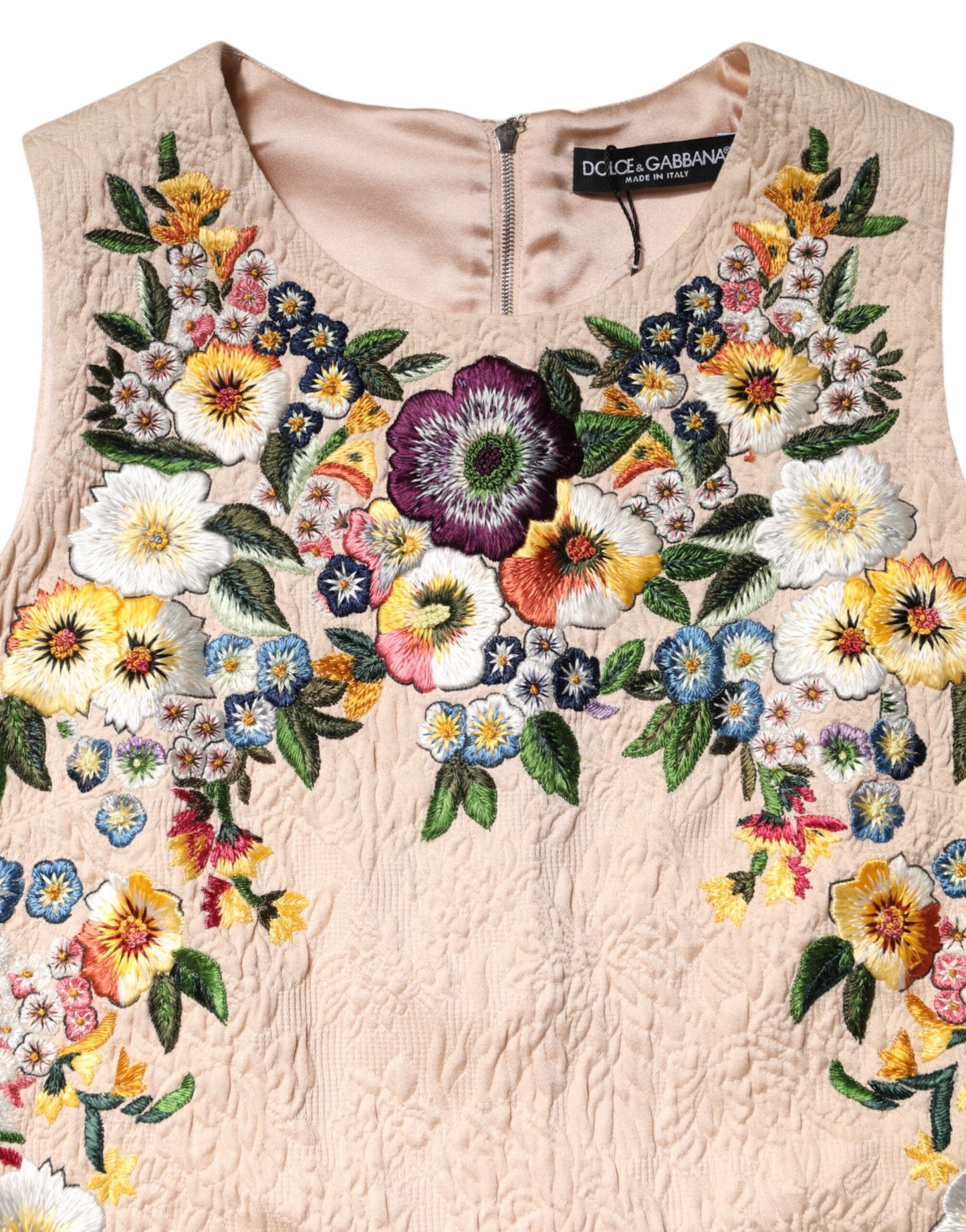 Canotta senza maniche con ricamo floreale beige Dolce &amp; Gabbana