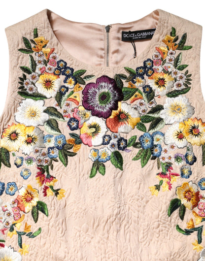 Canotta senza maniche con ricamo floreale beige Dolce &amp; Gabbana