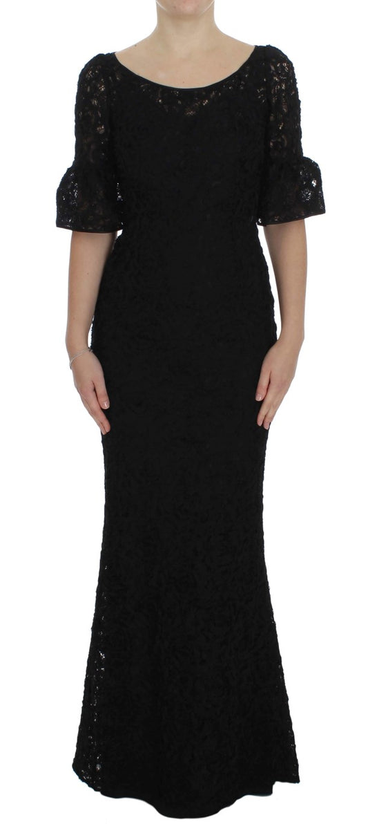 Dolce &amp; Gabbana Abito lungo aderente in pizzo floreale nero