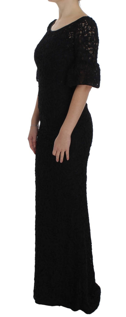 Dolce &amp; Gabbana Abito lungo aderente in pizzo floreale nero