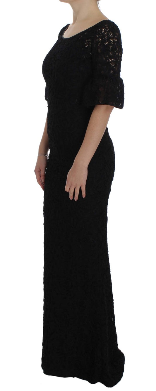 Dolce &amp; Gabbana Abito lungo aderente in pizzo floreale nero