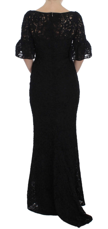 Dolce &amp; Gabbana Abito lungo aderente in pizzo floreale nero