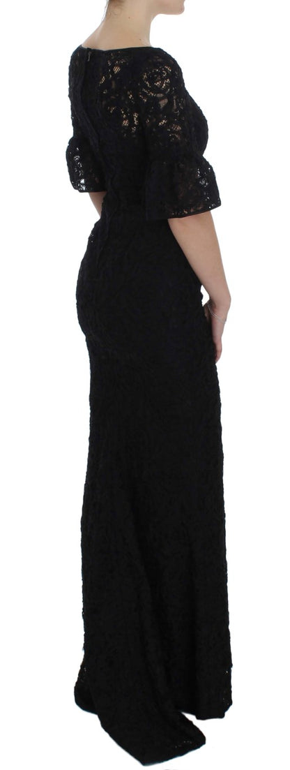 Dolce &amp; Gabbana Abito lungo aderente in pizzo floreale nero