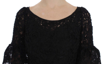 Dolce &amp; Gabbana Abito lungo aderente in pizzo floreale nero