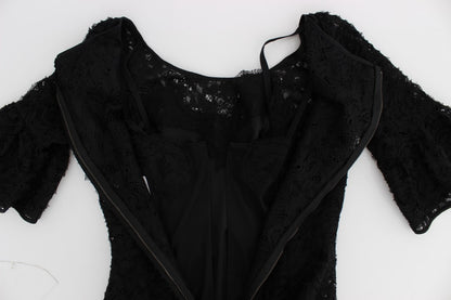 Dolce &amp; Gabbana Abito lungo aderente in pizzo floreale nero