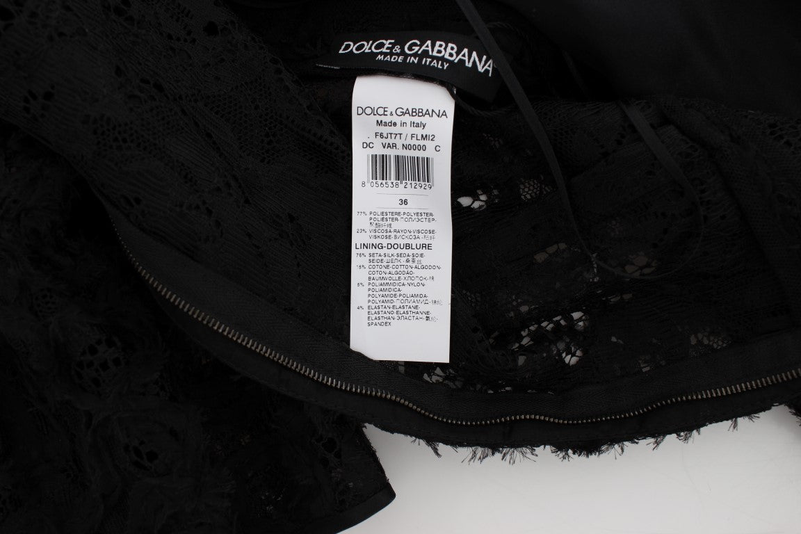 Dolce &amp; Gabbana Abito lungo aderente in pizzo floreale nero