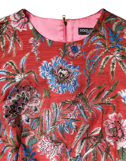 Mini abito a trapezio in jacquard floreale rosso Dolce &amp; Gabbana