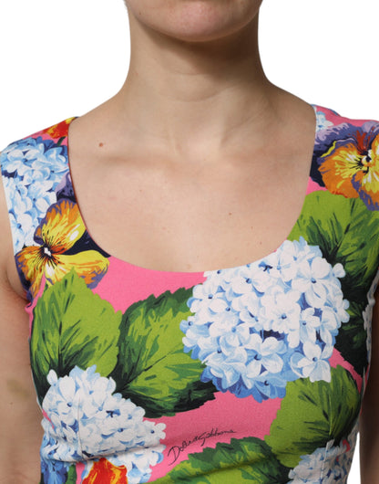 Abito tubino senza maniche con stampa floreale multicolore Dolce &amp; Gabbana