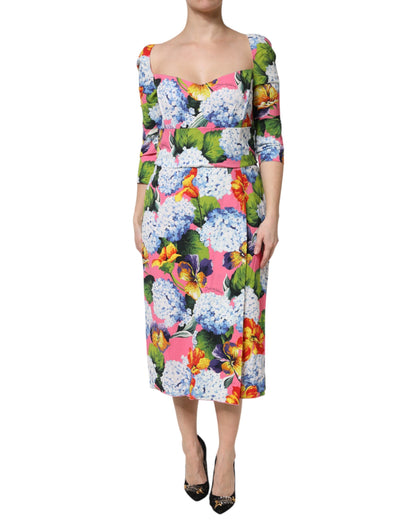 Dolce &amp; Gabbana Abito midi a tubino plissettato con stampa floreale multicolore
