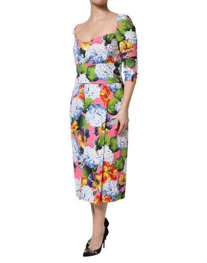 Dolce &amp; Gabbana Abito midi a tubino plissettato con stampa floreale multicolore